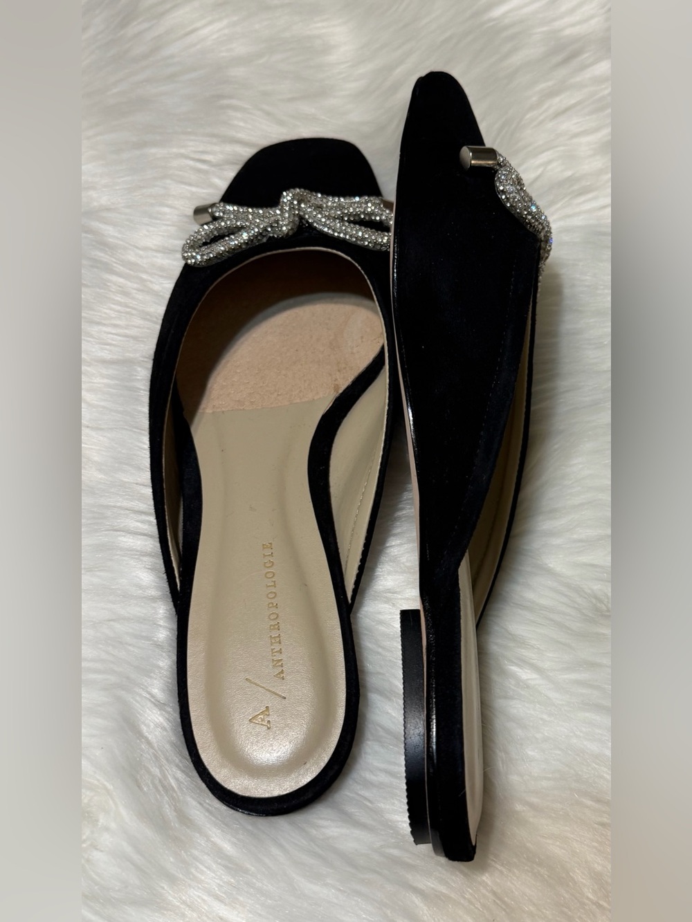 Anthropologie Guilhermina Ballet Black Slingback Flats with Crystal Bow - Picture 8 of 9